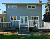 Railing for 3-tier, composite deck with hot tub supports.